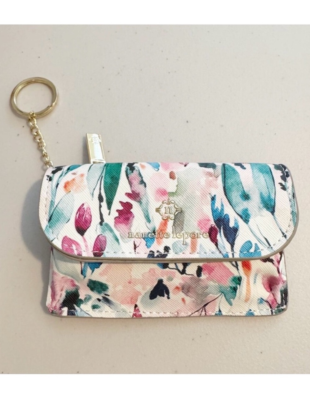 Nanette Lepore Wallet Floral Watercolor Keychain Mini Card Holder Romantic Fairy